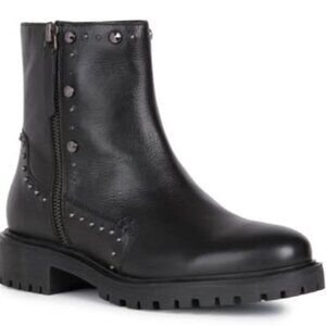 Geox Black Leather Ankle Boots Studded Zip Boots EU 39 US 9